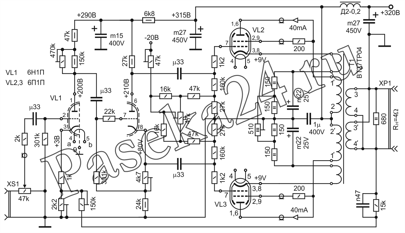 6п1п - двухтактный ЛУМЗЧ с простым тансформатором | paseka24.ru